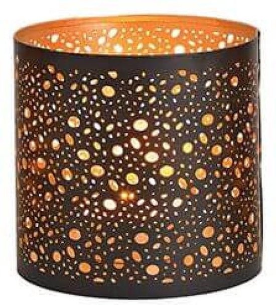 1x Photophores/ porteurs de lumière thé noir ouragans points / or modèle 13 cm - bougeoirs / lanternes - éclairage d'ambiance
