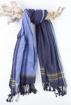 Kikoy Strandlaken Kina Dark Blue - Strandlaken - (Hamamdoek) Met badstof - Saunadoek - Saunalaken - Stranddoek - Reishanddoek - Plaid - 170x95cm