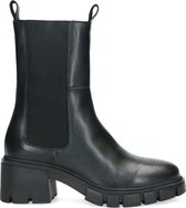 Manfield - Dames - Zwarte leren chelsea boots met blokhak - Maat 38