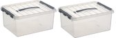 6x stuks opbergboxen/opbergdozen 15 liter 40 x 30 x 18 cm kunststof - A4 formaat opslagbox - Opbergbak kunststof transparant/zilver