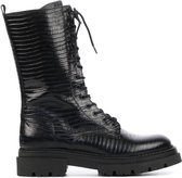 Mace Vrouwen Leren Slangenprint Veterboots / Laarzen / Damesschoenen M1036 - Zwart - Maat 37