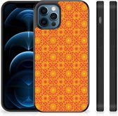Smartphone Hoesje iPhone 12 Pro | 12 (6.1") Cover Case met Zwarte rand Batik Orange