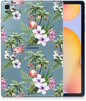 Tablet Cover Geschikt voor Samsung Galaxy Tab S6 Lite | Tab S6 Lite 2022 Siliconen Hoes Flamingo Palms met doorzichte zijkanten