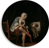 Forex Wandcirkel - Oude meesters - Het toilet, Jan Havicksz. Steen, 1655 - 1660 - 40x40cm Foto op Wandcirkel (met ophangsysteem)