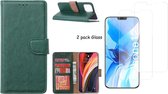 iPhone 12 Pro Max hoesje - portemonnee bookcase / wallet cover Groen + 2x tempered glass / Screenprotector