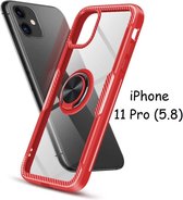 Hoesje Geschikt voor iPhone 11 Pro Luxe Back Hoesje Metalen Ring houder - Rood