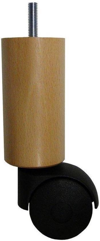 Ronde houten meubelpoot 16 cm met wiel (M8)