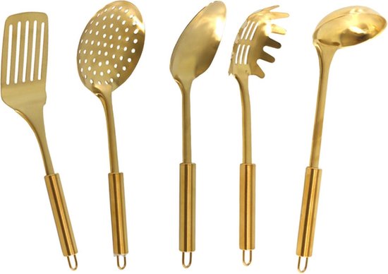 Avondeten herten onderhoud 5-delige RVS gouden keuken gerei lepels set - 30 cm -... | bol.com