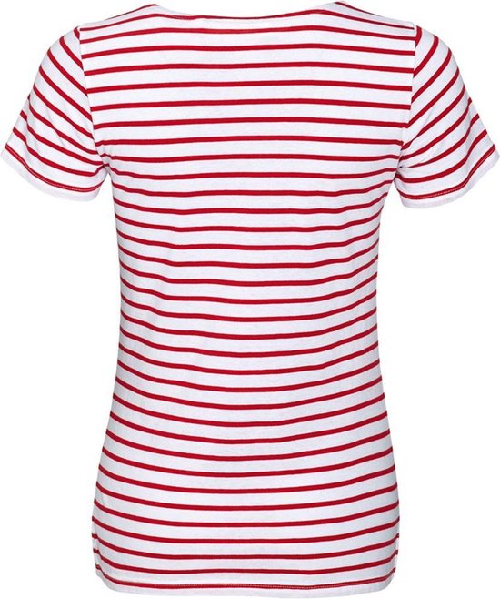 SOLS Dames/dames Miles Gestreept T-Shirt met korte mouwen (Wit/rood) | bol