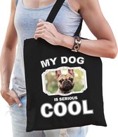 Dieren Franse bulldogs tasje katoen volw + kind zwart - my dog is serious cool kado boodschappentas/ gymtas / sporttas - honden / hond