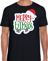 Merry fitmas Kerstshirt / Kerst t-shirt zwart voor heren - Kerstkleding / Christmas outfit L
