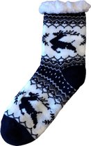 Hüttesock – Happy dames huissokken – Kerstsokken – Extra warm en zacht – ABS en anti slip - Deer Donkerblauw