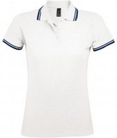 SOLS Dames/dames Pasadena getipt korte mouw Pique Polo Shirt (Wit/Navy) (Maat S)