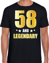 58 and legendary verjaardag cadeau t-shirt / shirt - zwart - gouden en witte letters - voor heren - 58 jaar verjaardag kado shirt / outfit 2XL