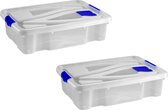 5x Pièces boîtes de rangement / boîtes de rangement 28 litres 62 x 45 x 17 cm plastique - Boîtes de rangement - Bacs de rangement plastique transparent / bleu