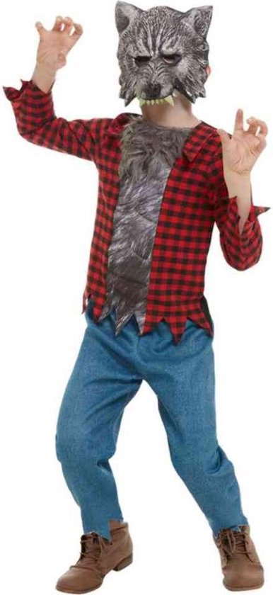 Smiffy's - Weerwolf Kostuum - Hongerige Weerwolf Volle Maan - Jongen - Rood, Grijs - Small - Halloween - Verkleedkleding