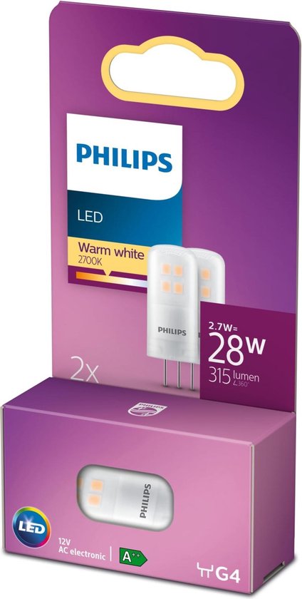 Philips energiezuinige LED Capsule Transparant - 28 W - G4 - warmwit licht - 2 stuks - Bespaar op energiekosten