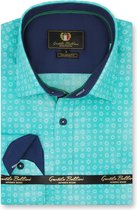 Heren Overhemd - Slim Fit - Bellis Perennis - Turquoise - Maat L
