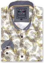 Heren Overhemd - Slim Fit - Greek Ornament - Beige - Maat 3XL