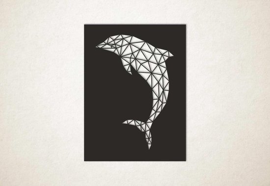 Line Art - Dolfijn vierkant - L - 109x81cm - Zwart - geometrische wanddecoratie