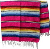 Mexicaanse deken - falsa - gerecycled acryl - 200 x 130 cm - groffe weefstructuur - Roze - MBXZZ0pink