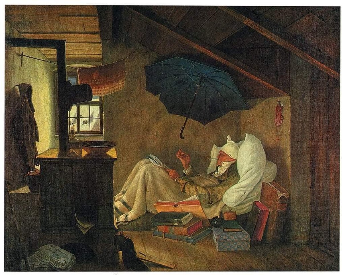 PGM Kunstdruk Carl Spitzweg - Der arme Poet 60x48cm Divers