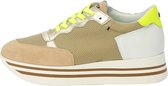 KUNOKA STRIPY platform sneaker beige and fluo yellow - Sneakers Dames - maat 37 - Beige Groen Geel Wit