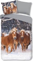 Good Morning Happy Horses - Flanel - Dekbedovertrek - Eenpersoons - 140x200/220 cm - Multi kleur