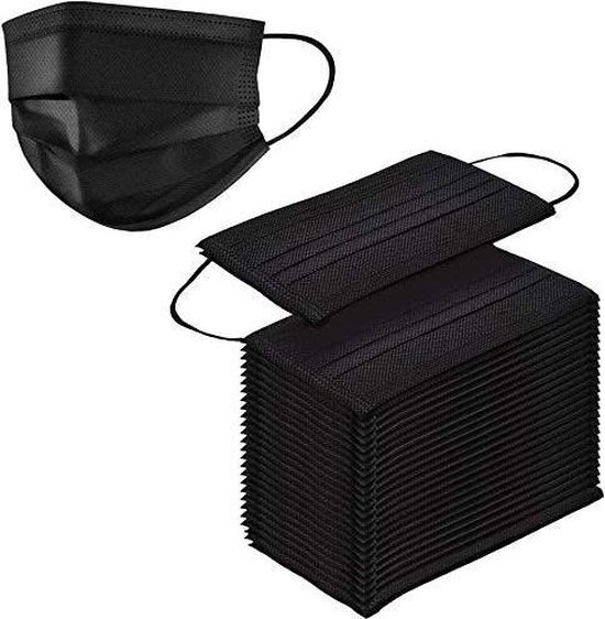 100 stuks - Wegwerp 3laags gezichtsmaskers - mondmasker - mondkapje (zwart)