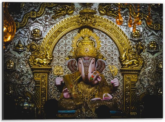 Dibond - Heilig Olifantenbeeld met Gouden Details - 40x30cm Foto op Aluminium (Met Ophangsysteem)