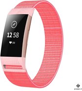 Nylon Smartwatch bandje - Geschikt voor  Fitbit Charge 3 nylon bandje - Roze-rood - Strap-it Horlogeband / Polsband / Armband