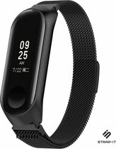 Milanees Smartwatch bandje - Geschikt voor Xiaomi Mi band 3 / 4 Milanese band - zwart - Strap-it Horlogeband / Polsband / Armband