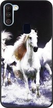 ADEL Siliconen Back Cover Softcase Hoesje Geschikt voor Samsung Galaxy A11/ M11 - Paarden Wit