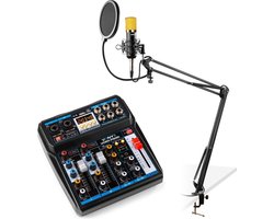 Podcast starterset – Vonyx podcast starterset met CMS400B studiomicrofoon met verstelbare microfoonarm en VMM-P500 USB mixer met Bluetooth – Complete set, plug-and-play!