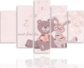 Schilderij , Sweet Dreams , Beer en Konijn , 4 maten , 5 luik , multikleur , wanddecoratie , Premium print , XXL