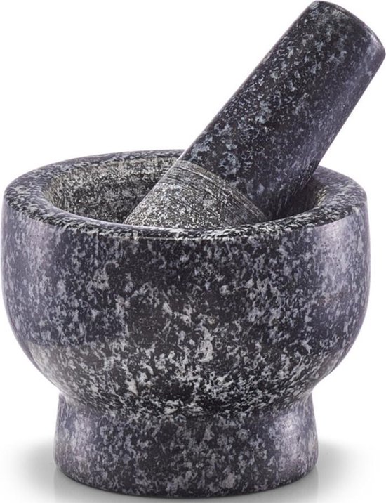 Antraciet grijze vijzel met stamper van graniet 9 cm - Keuken/kookbenodigdheden - Kruiden en specerijen vermalen - Pasta's en pesto maken - Vijzels