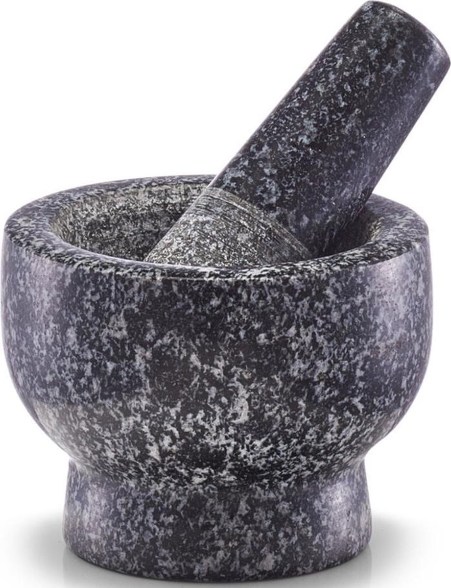 Antraciet grijze vijzel met stamper van graniet 9 cm - Keuken/kookbenodigdheden - Kruiden en specerijen vermalen - Pasta's en pesto maken - Vijzels - ‘Merkloos’’