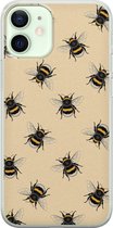 Leuke Telefoonhoesjes - Hoesje geschikt voor iPhone 12 Mini - Bijen print - Soft case - TPU - Print / Illustratie - Geel