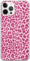 iPhone 12 Pro Max hoesje siliconen - Luipaard roze - Soft Case Telefoonhoesje - Luipaardprint - Transparant, Roze