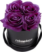 Relaxdays flowerbox - rozenbox - 4 kunstbloemen - decoratie - rozen - cadeau - kunstrozen - Paars