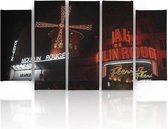 Schilderij , Moulin Rouge Parijs , Multikleur ,4 maten , 5 luik , wanddecoratie , Premium print , XXL