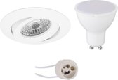 LED Spot Set - Pragmi Uranio Pro - GU10 Fitting - Dimbaar - Inbouw Rond - Mat Wit - 6W - Helder/Koud Wit 6400K - Kantelbaar - Ø82mm