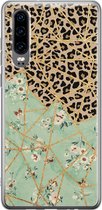 Huawei P30 hoesje - Luipaard bloemen print - Soft Case Telefoonhoesje - Luipaardprint - Groen