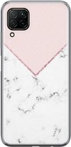 Huawei P40 Lite hoesje - Marmer roze grijs | Huawei P40 Lite  case | Siliconen TPU hoesje | Backcover Transparant