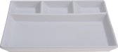 2x Witte borden/gourmetborden van porselein met 4 vakken 24 x 19 cm - Keukenbenodigdheden - Tafel dekken - Eten serveren - Dinerborden/vakkenborden/gourmetborden/barbecueborden