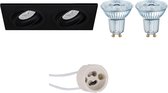 LED Spot Set - OSRAM Parathom PAR16 927 36D - Pragmi Borny Pro - GU10 Fitting - Dimbaar - Inbouw Rechthoek Dubbel - Mat Zwart - 3.7W - Warm Wit 2700K - Kantelbaar - 175x92mm - BSE