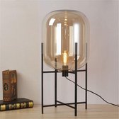 Amber Glazen Tafellamp - Metaal - E27 Fitting - ⌀23x45cm - Zwart