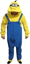 KIMU Onesie Geel Blauw Overall Pak - Maat 140-146 - Monster Kostuum Kinderen Jumpsuit Huispak Fleece Pyjama Jongen Meisje Minion Huispak Festival