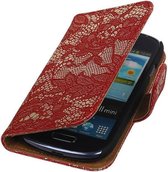 Wicked Narwal | Lace bookstyle / book case/ wallet case Hoes voor Samsung Galaxy S3 mini i8190 Rood