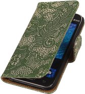 Wicked Narwal | Lace bookstyle / book case/ wallet case Hoes voor Samsung galaxy j1 2015 J100F Donker Groen